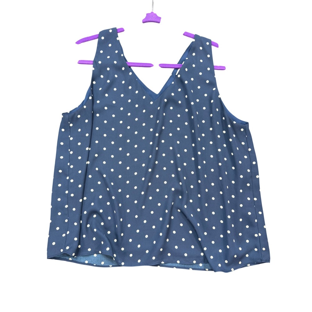 Nine Britton Polka Dot Tank Top Womens Large Blue Excellent V-Neck Sleeveless